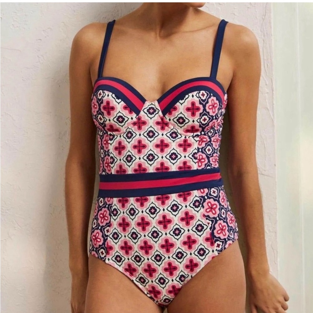 BODEN PORTOFINO CUP 1 PIECE SWIMSUIT BEAUTIFUL MOROCCAN TILE PRINT SZ 34C